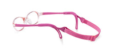 Load image into Gallery viewer, Crystal pink frame front with pink silicone arms and pink ear tips back view of open frame
